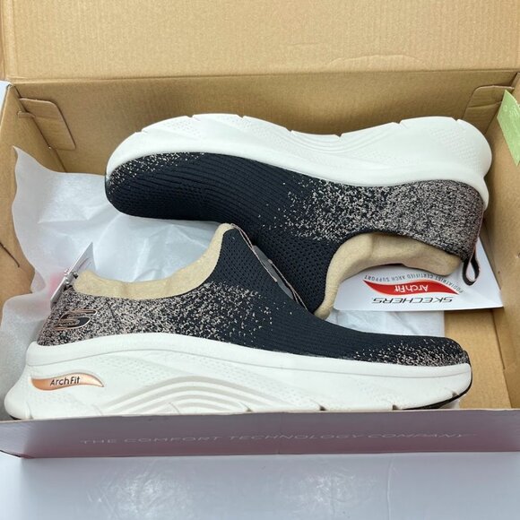NEW Skechers Arch Fit Glimmer Dust Black/Rose Gold - Size 9.5 - Picture 1 of 7